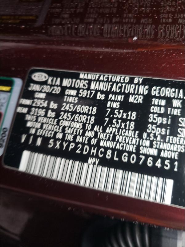 Photo 10 from auction – 2020 KIA TELLURIDE with VIN 5XYP2DHC8LG076451