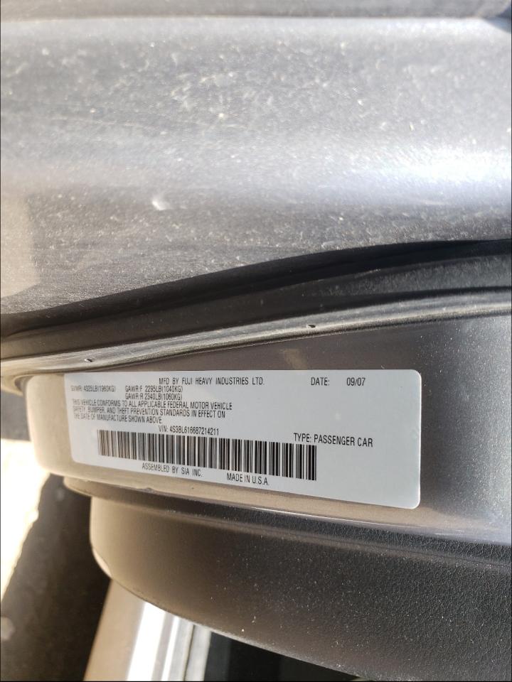 Photo 10 from auction – 2008 SUBARU LEGACY 2.5 with VIN 4S3BL616687214211