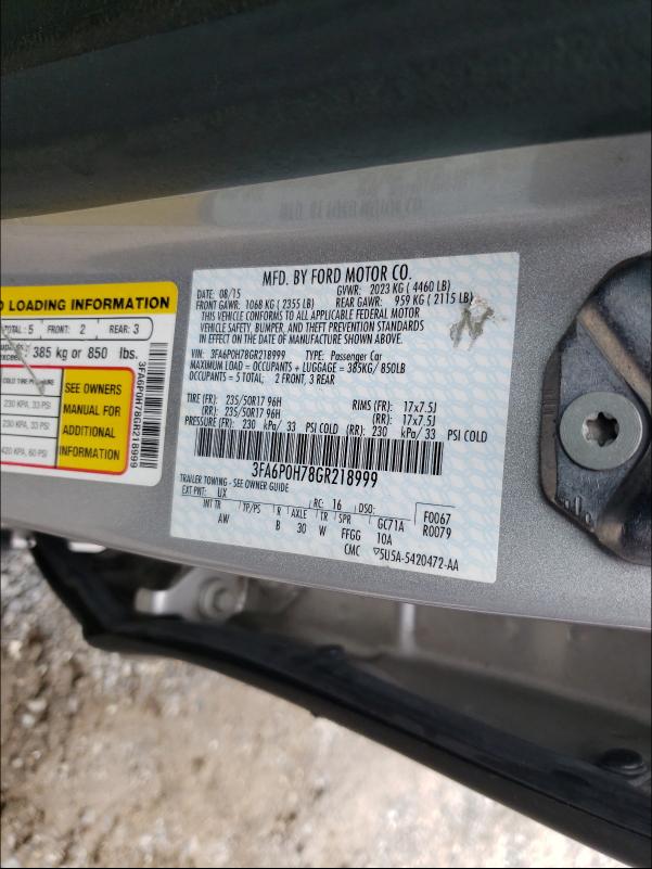 Photo 10 from auction – 2016 FORD FUSION SE with VIN 3FA6P0H78GR218999