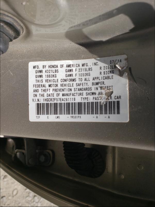 Photo 10 from auction – 2014 HONDA ACCORD SPO with VIN 1HGCR2F57EA281119