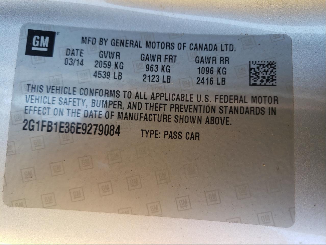Photo 10 from auction – 2014 CHEVROLET CAMARO LT with VIN 2G1FB1E36E9279084