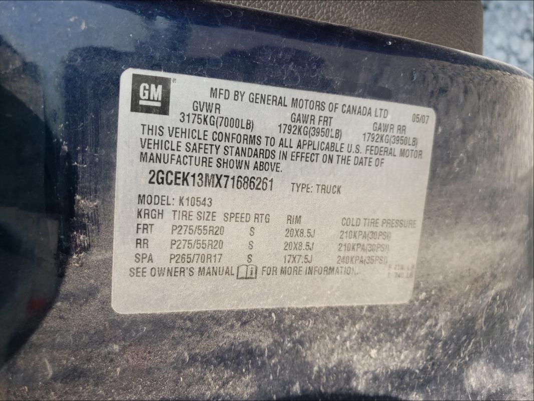 Photo 10 from auction – 2007 CHEVROLET SILVERADO with VIN 2GCEK13MX71686261