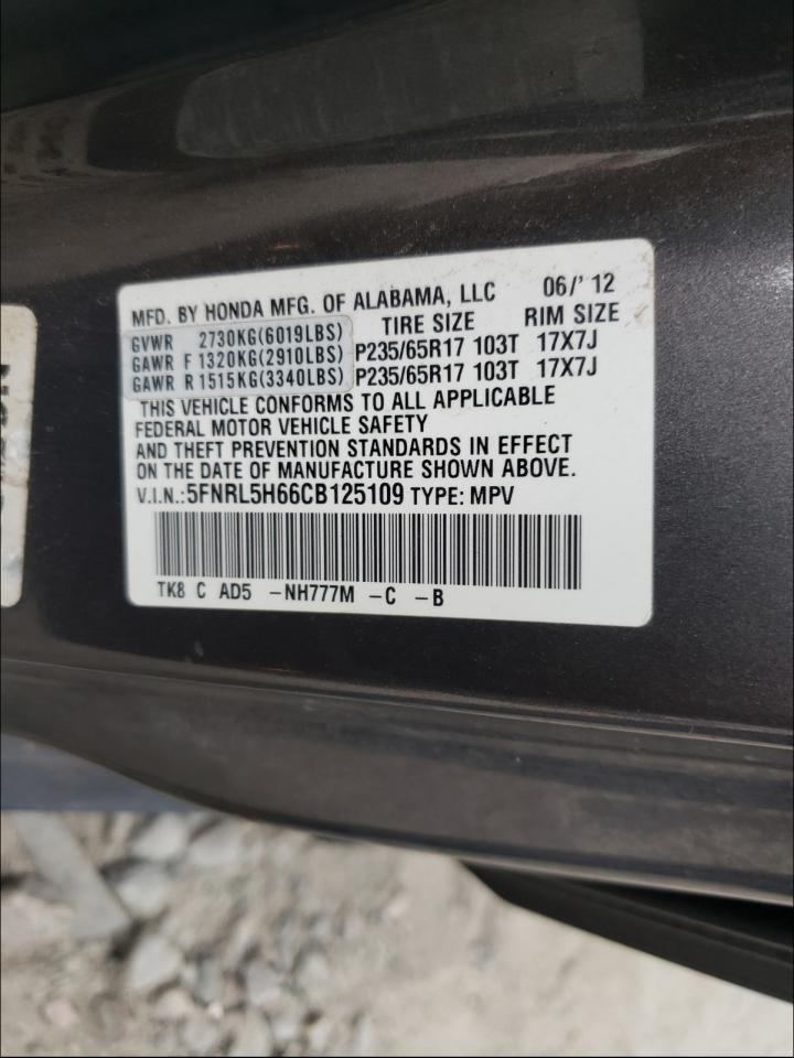 Photo 10 from auction – 2012 HONDA ODYSSEY EX with VIN 5FNRL5H66CB125109