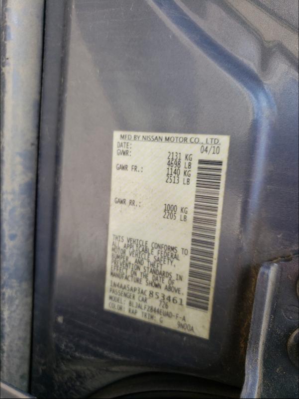 Photo 10 from auction – 2010 NISSAN MAXIMA S with VIN 1N4AA5AP3AC853461