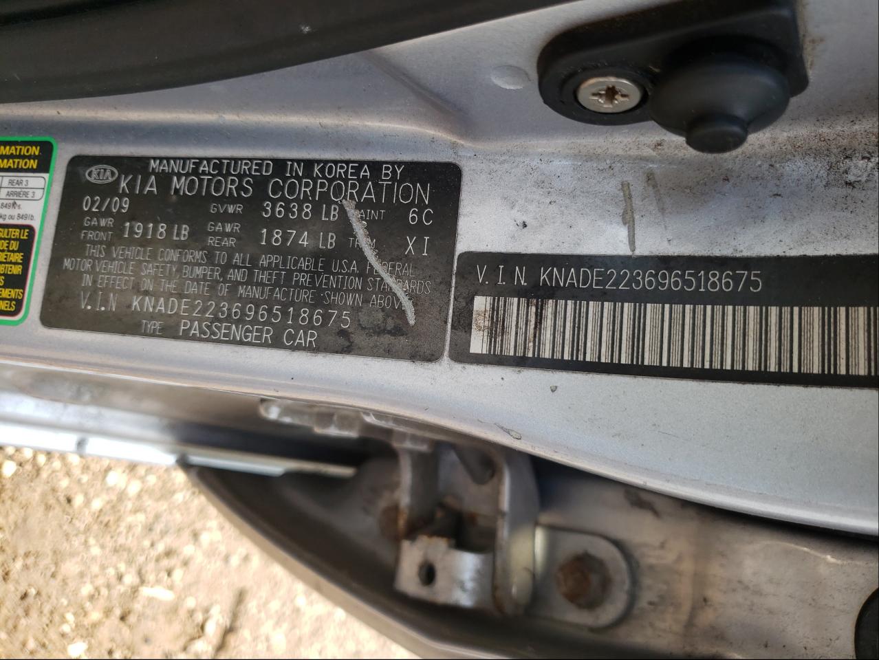 Photo 10 from auction – 2009 KIA RIO BASE with VIN KNADE223696518675