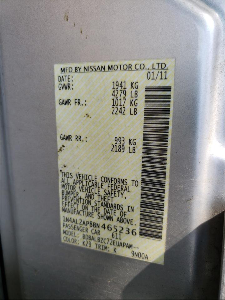 Photo 10 from auction – 2011 NISSAN ALTIMA BAS with VIN 1N4AL2AP8BN465236