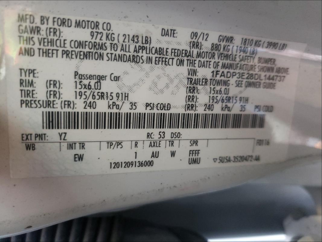 Photo 10 from auction – 2013 FORD FOCUS S with VIN 1FADP3E28DL144737