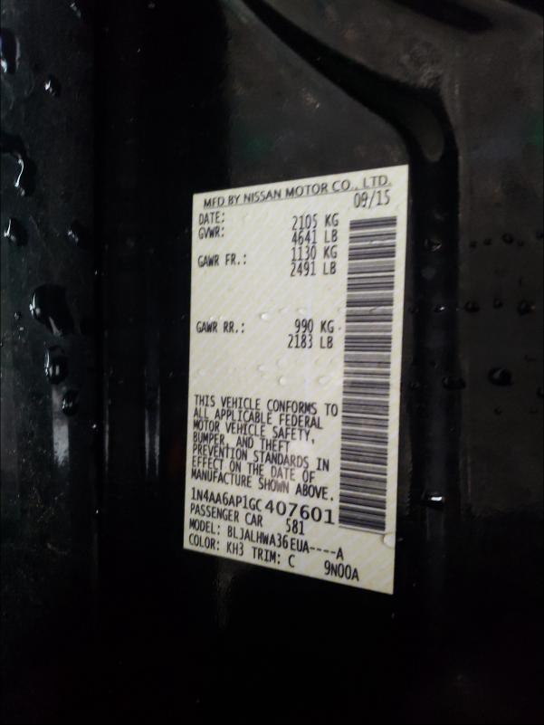 Photo 10 from auction – 2016 NISSAN MAXIMA 3.5 with VIN 1N4AA6AP1GC407601