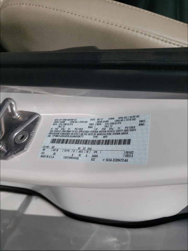 Photo 10 from auction – 2018 FORD ESCAPE SEL with VIN 1FMCU0HD5JUA03877