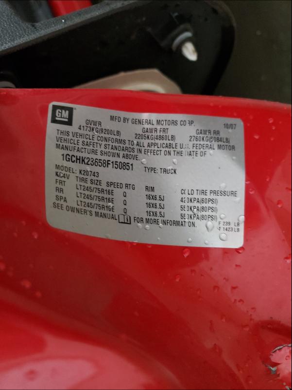 Photo 10 from auction – 2008 CHEVROLET SILVERADO with VIN 1GCHK23658F150851