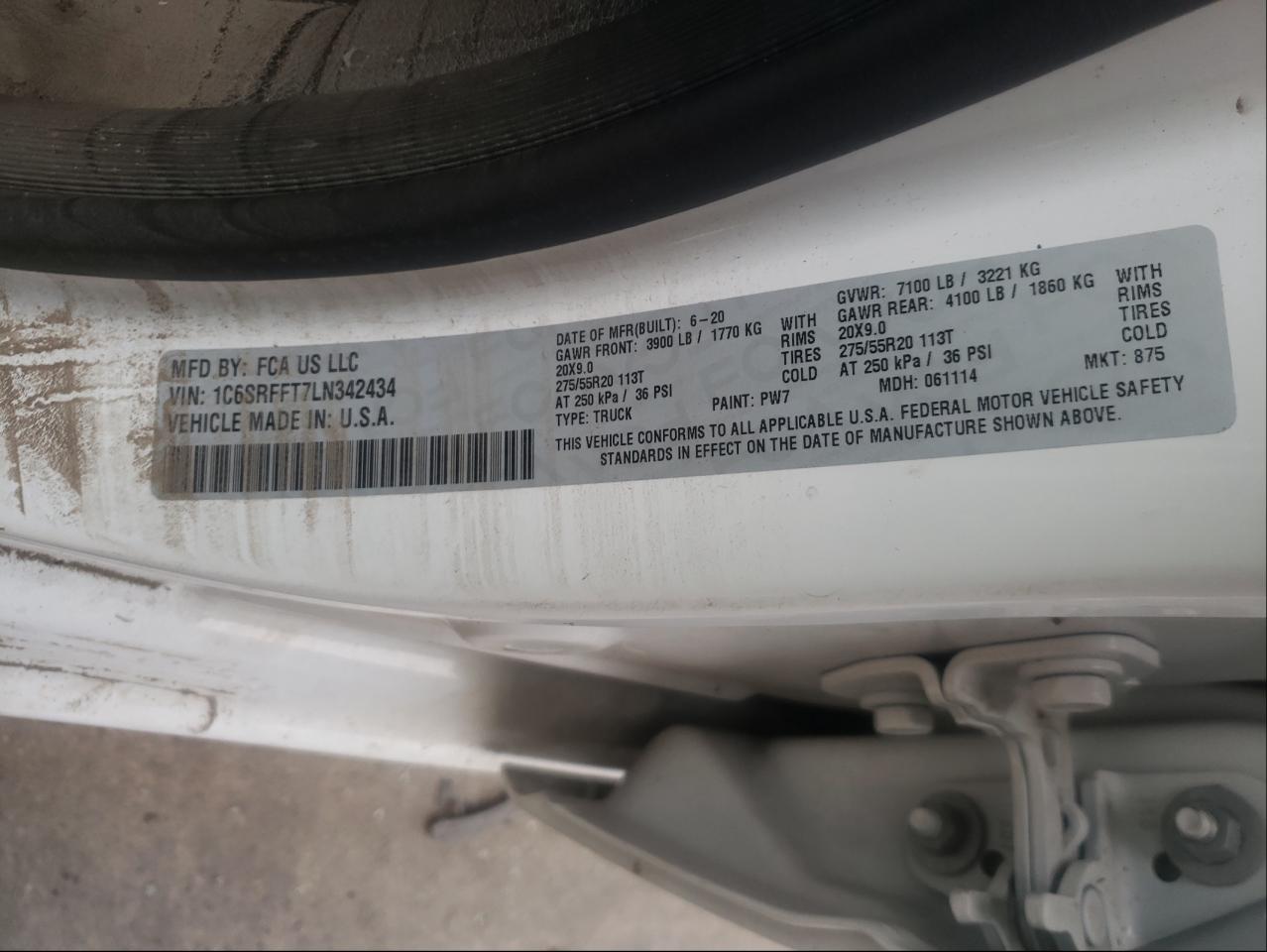 Photo 10 from auction – 2020 RAM 1500 BIG H with VIN 1C6SRFFT7LN342434