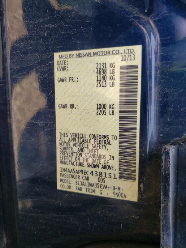 Photo 10 from auction – 2014 NISSAN MAXIMA S with VIN 1N4AA5AP9EC438151