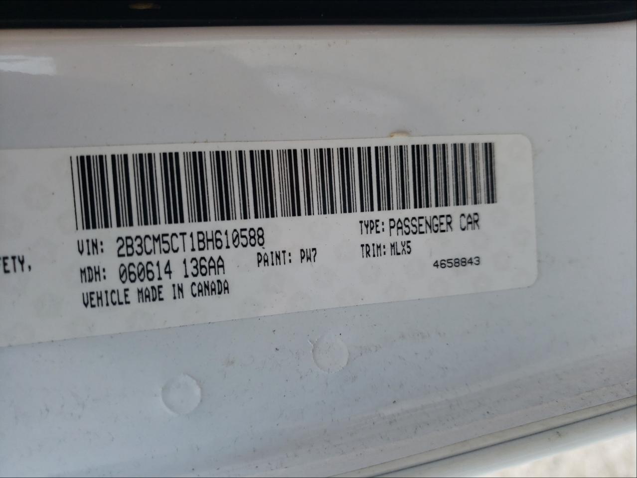 Photo 10 from auction – 2011 DODGE CHARGER R/ with VIN 2B3CM5CT1BH610588