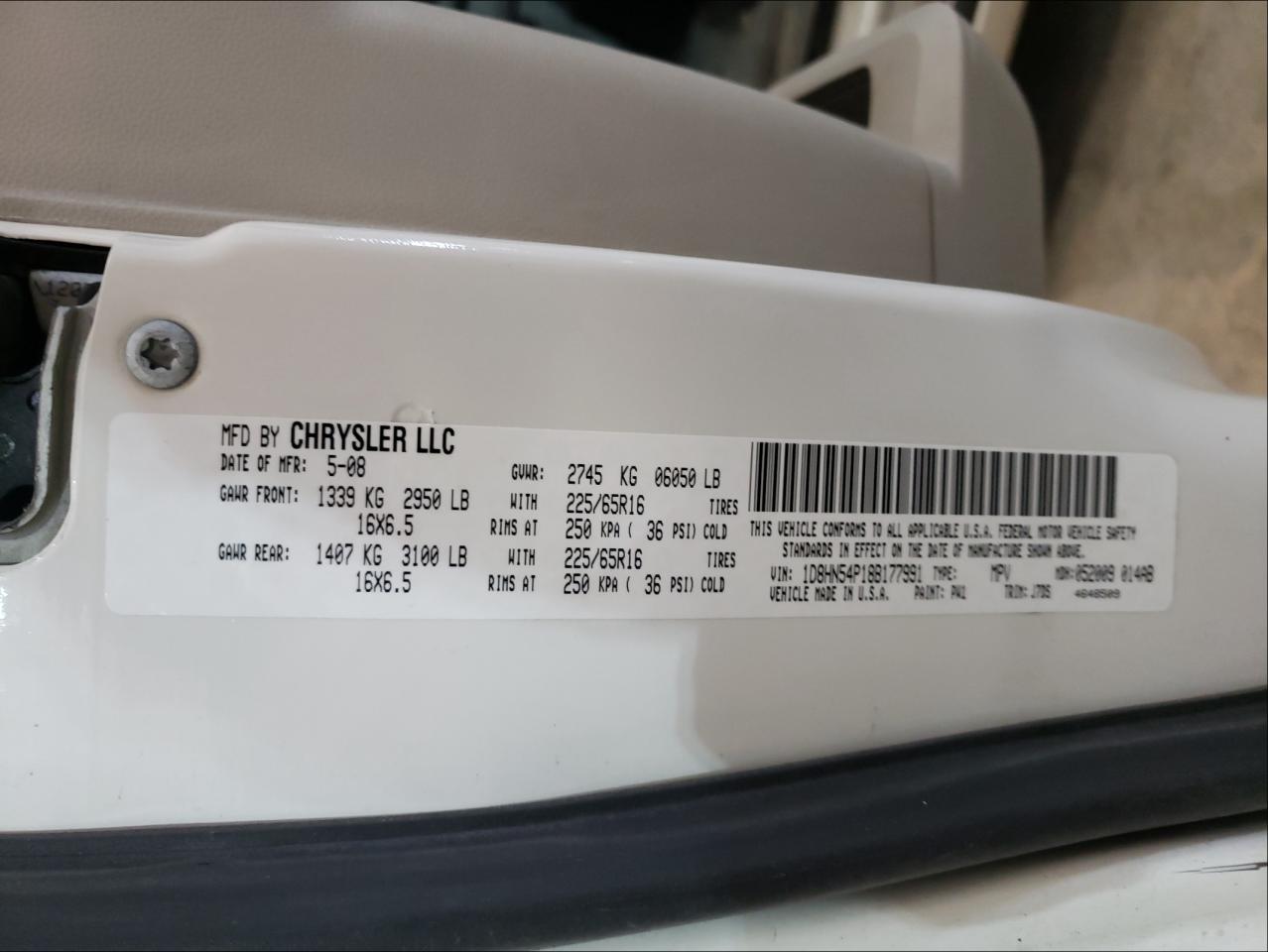 Photo 10 from auction – 2008 DODGE GRAND CARA with VIN 1D8HN54P18B177991