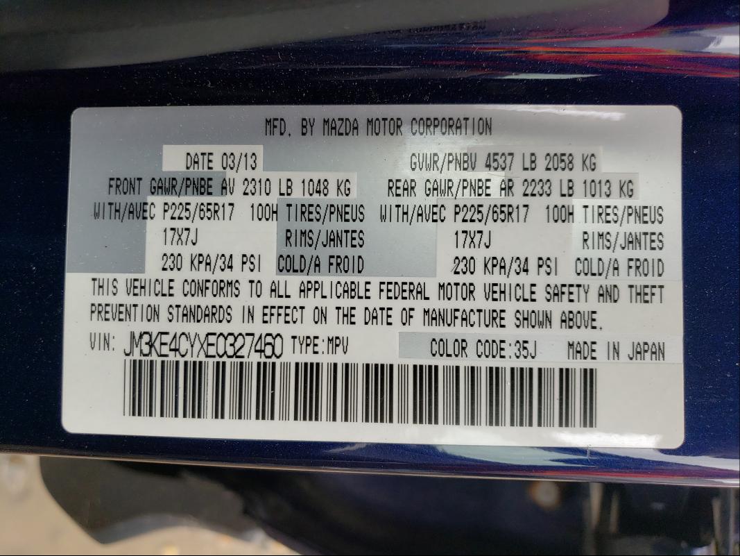 Photo 10 from auction – 2014 MAZDA CX-5 TOURI with VIN JM3KE4CYXE0327460