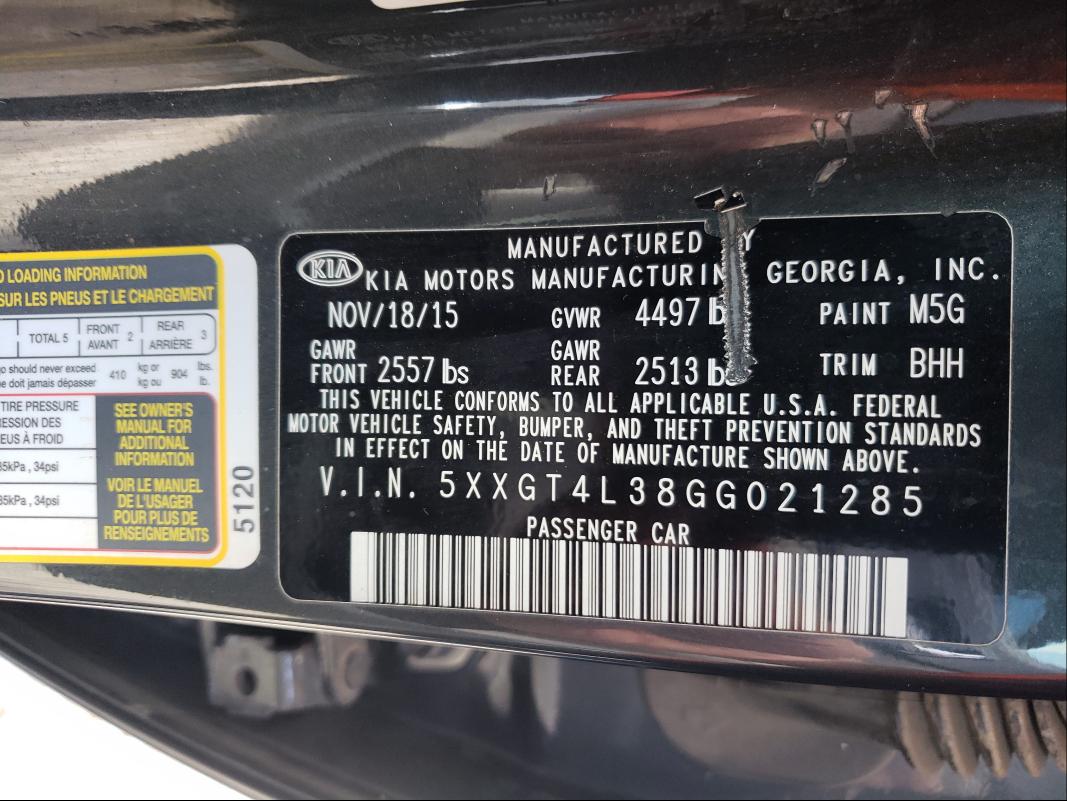 Photo 10 from auction – 2016 KIA OPTIMA LX with VIN 5XXGT4L38GG021285