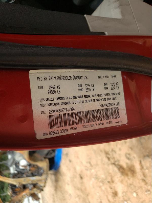 Photo 10 from auction – 2007 DODGE CHARGER SE with VIN 2B3KA43G67H617304