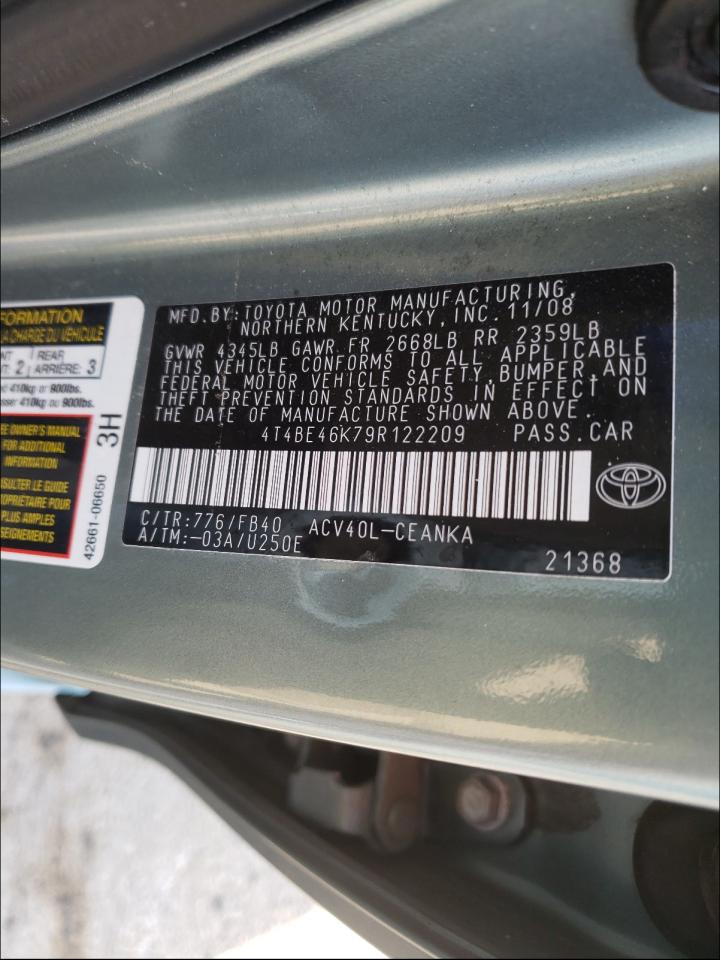 Photo 10 from auction – 2009 TOYOTA CAMRY BASE with VIN 4T4BE46K79R122209