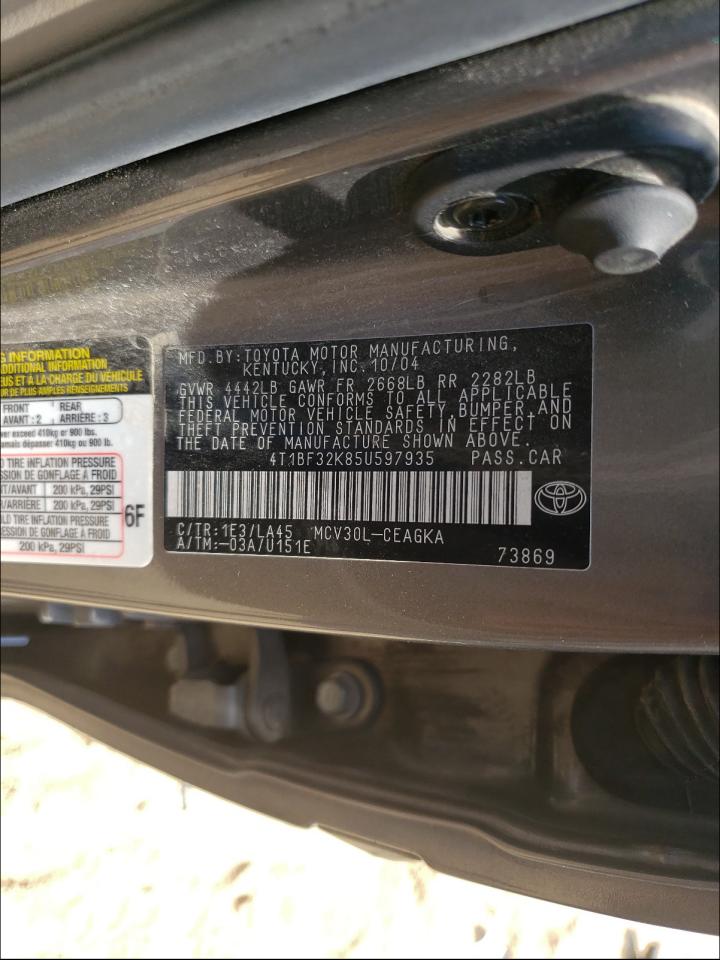 Photo 10 from auction – 2005 TOYOTA CAMRY with VIN 4T1BF32K85U597935