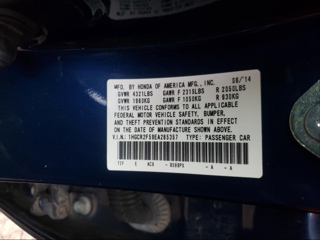 Photo 10 from auction – 2014 HONDA ACCORD SPO with VIN 1HGCR2F59EA265357