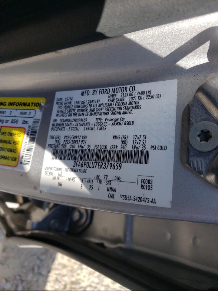 Photo 10 from auction – 2014 FORD FUSION SE with VIN 3FA6P0LU7ER379659