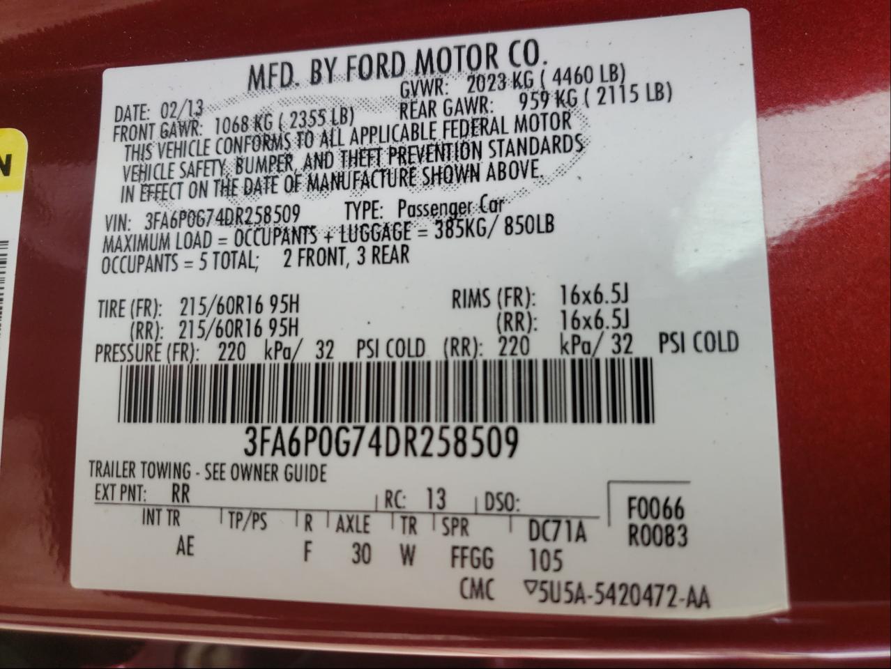 Photo 10 from auction – 2013 FORD FUSION S with VIN 3FA6P0G74DR258509