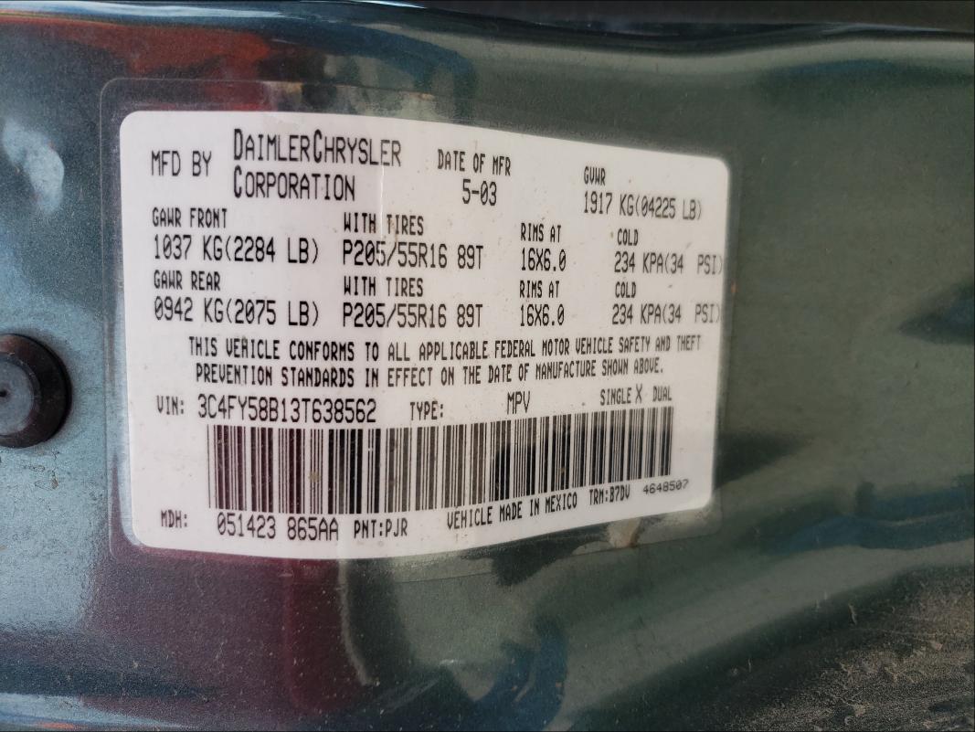 Photo 10 from auction – 2003 CHRYSLER PT CRUISER with VIN 3C4FY58B13T638562