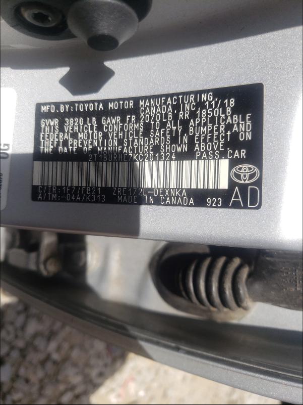 Photo 10 from auction – 2019 TOYOTA COROLLA L with VIN 2T1BURHE7KC201324