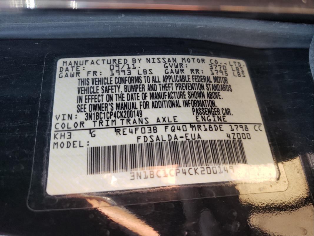 Photo 10 from auction – 2012 NISSAN VERSA S with VIN 3N1BC1CP4CK200149