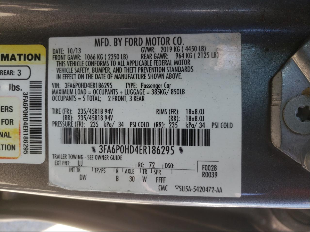 Photo 10 from auction – 2014 FORD FUSION SE with VIN 3FA6P0HD4ER186295
