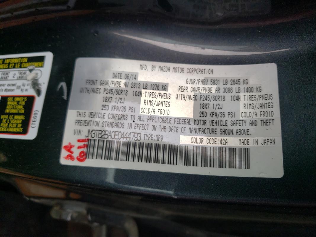 Photo 10 from auction – 2014 MAZDA CX-9 SPORT with VIN JM3TB2BA0E0444793
