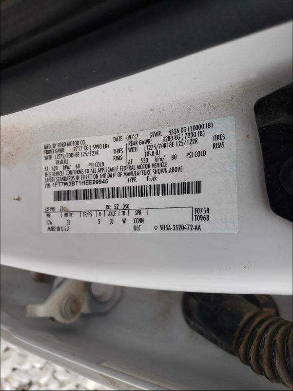 Photo 10 from auction – 2017 FORD F350 SUPER with VIN 1FT7W3BT1HEE99945