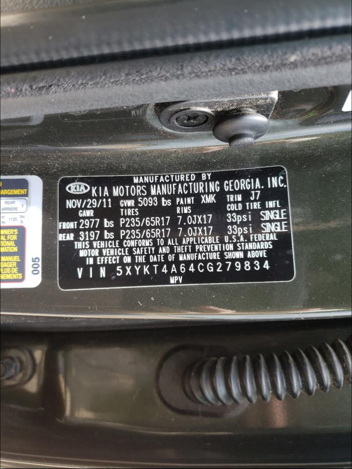 Photo 10 from auction – 2012 KIA SORENTO BA with VIN 5XYKT4A64CG279834