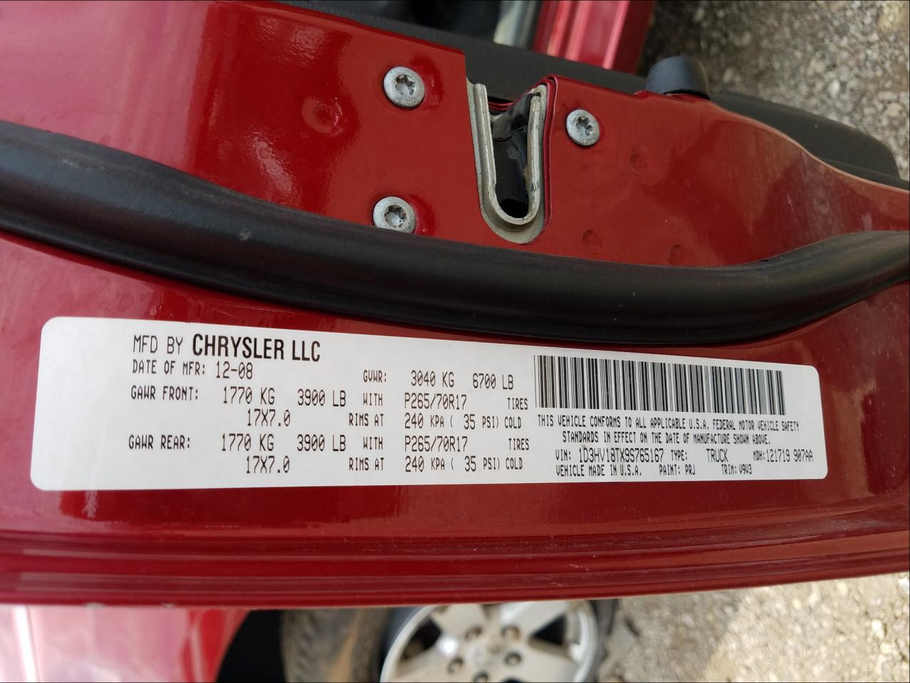Photo 10 from auction – 2009 DODGE RAM 1500 with VIN 1D3HV18TX9S765167