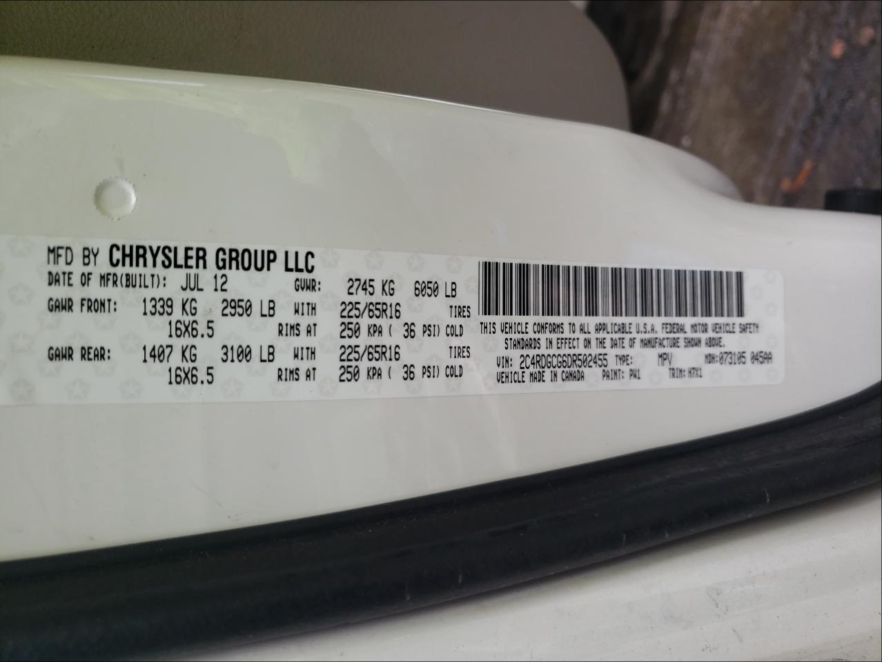 Photo 10 from auction – 2013 DODGE GRAND CARA with VIN 2C4RDGCG6DR502455
