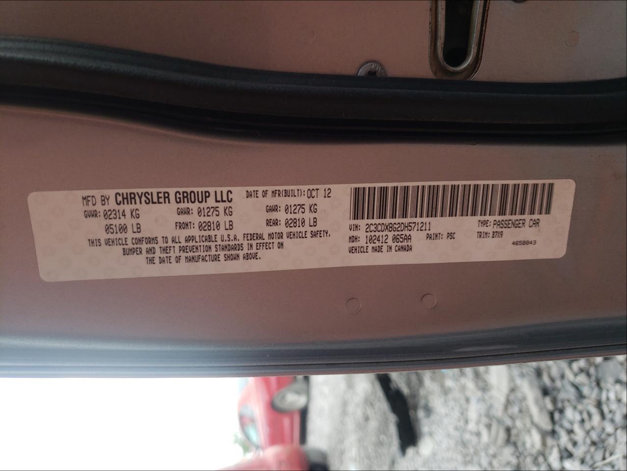 Photo 10 from auction – 2013 DODGE CHARGER SE with VIN 2C3CDXBG2DH571211