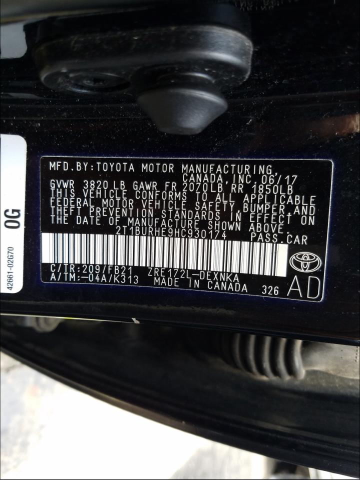 Photo 10 from auction – 2017 TOYOTA COROLLA L with VIN 2T1BURHE9HC930174