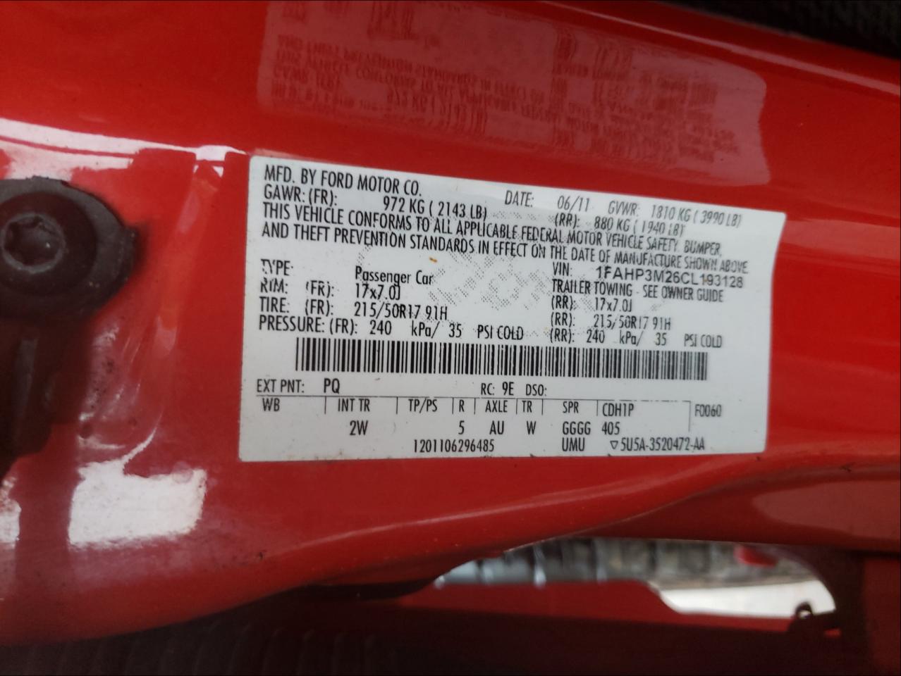 Foto 10 de la subasta – 2012 FORD FOCUS SEL con VIN 1FAHP3M26CL193128