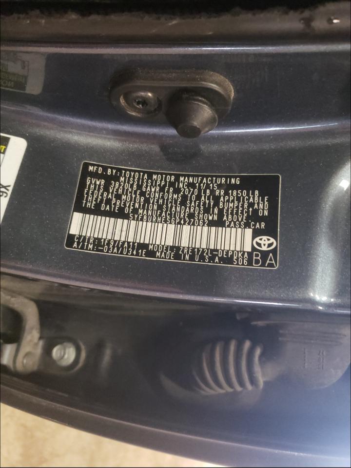 Photo 10 from auction – 2016 TOYOTA COROLLA L with VIN 5YFBURHE5GP427062