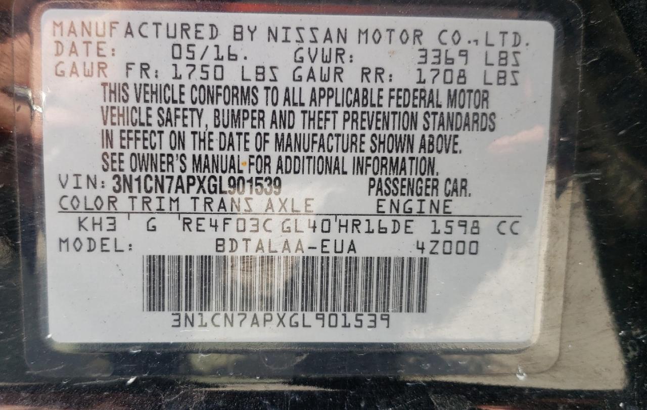 Photo 10 from auction – 2016 NISSAN VERSA S with VIN 3N1CN7APXGL901539