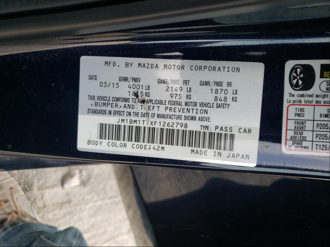 Photo 10 from auction – 2015 MAZDA 3 SV with VIN JM1BM1T7XF1262798
