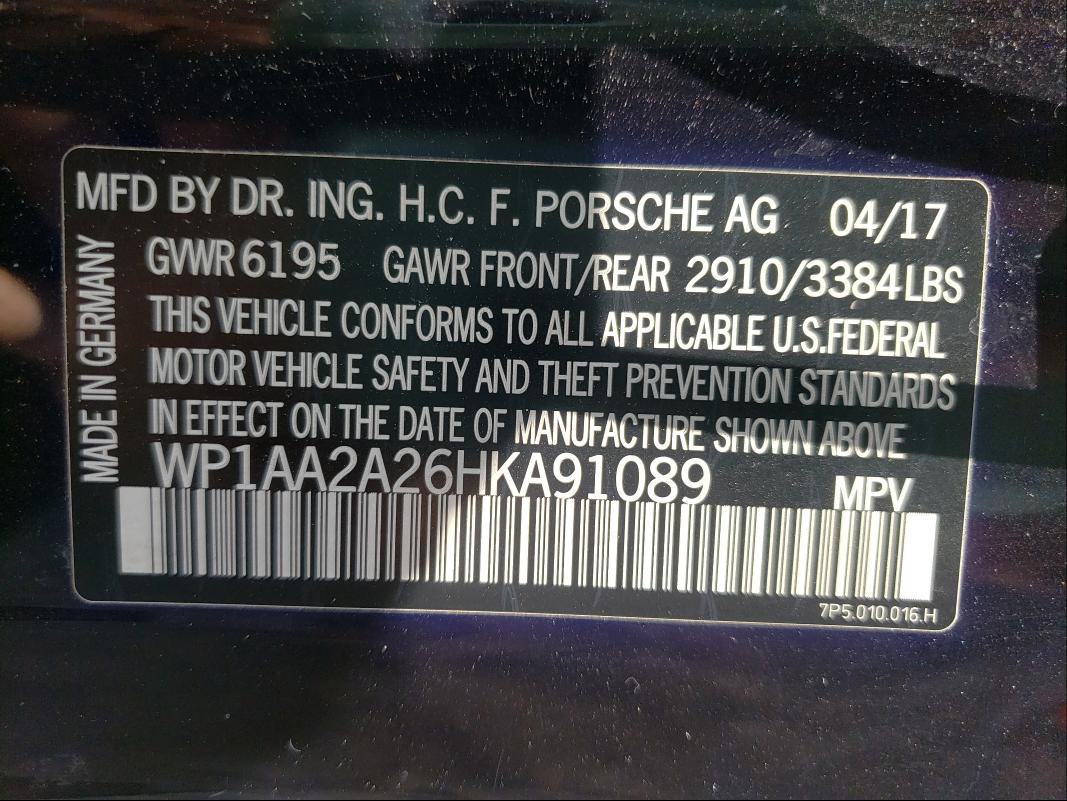 Photo 10 from auction – 2017 PORSCHE CAYENNE with VIN WP1AA2A26HKA91089