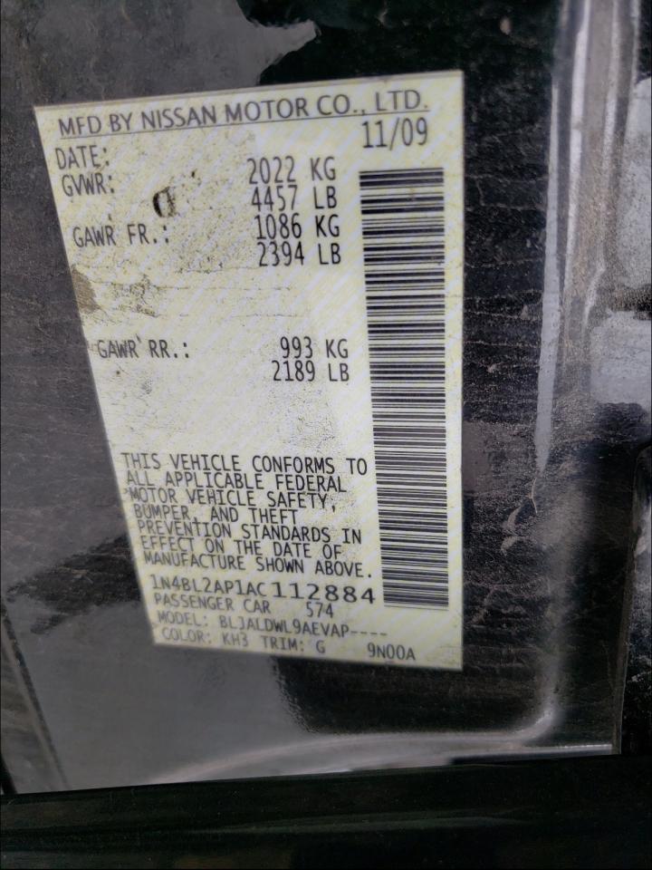 Photo 10 from auction – 2010 NISSAN ALTIMA SR with VIN 1N4BL2AP1AC112884