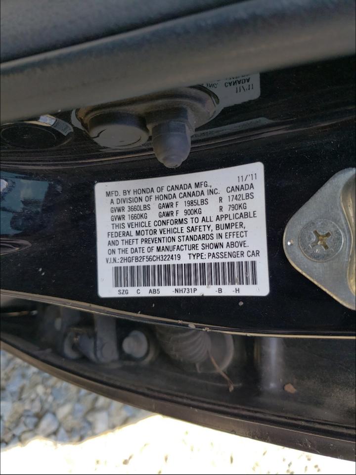 Photo 10 from auction – 2012 HONDA CIVIC LX with VIN 2HGFB2F56CH322419
