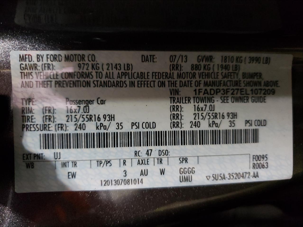 Фото 10 с аукциона – 2014 FORD FOCUS SE с VIN 1FADP3F27EL107209