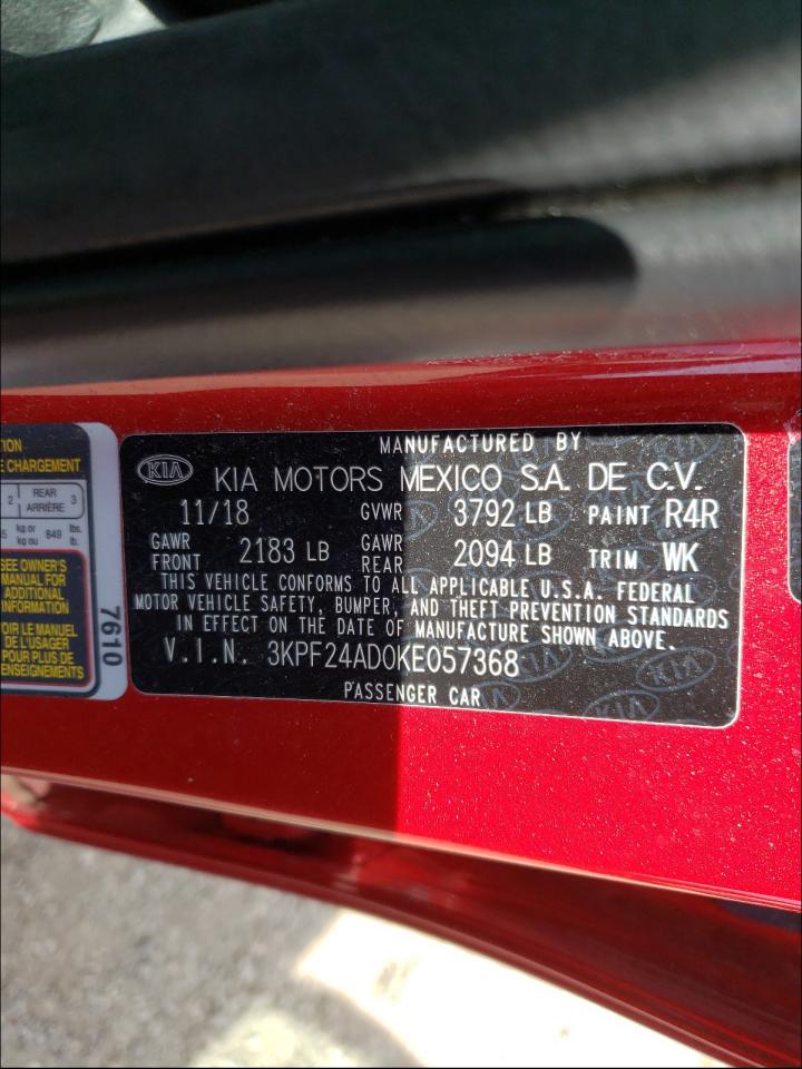 Photo 10 from auction – 2019 KIA FORTE FE with VIN 3KPF24AD0KE057368