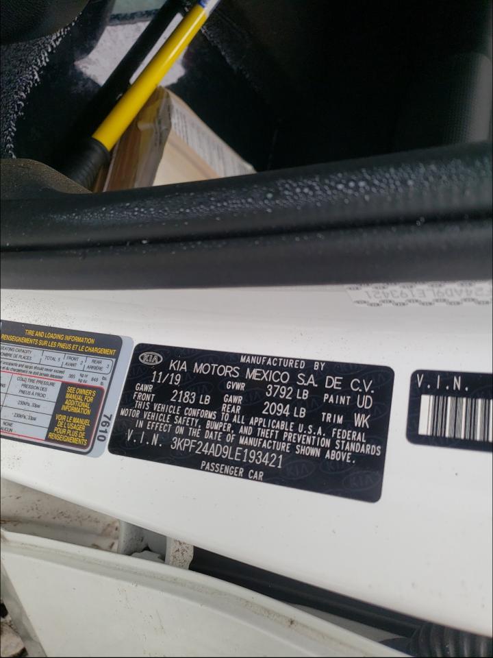 Photo 10 from auction – 2020 KIA FORTE FE with VIN 3KPF24AD9LE193421