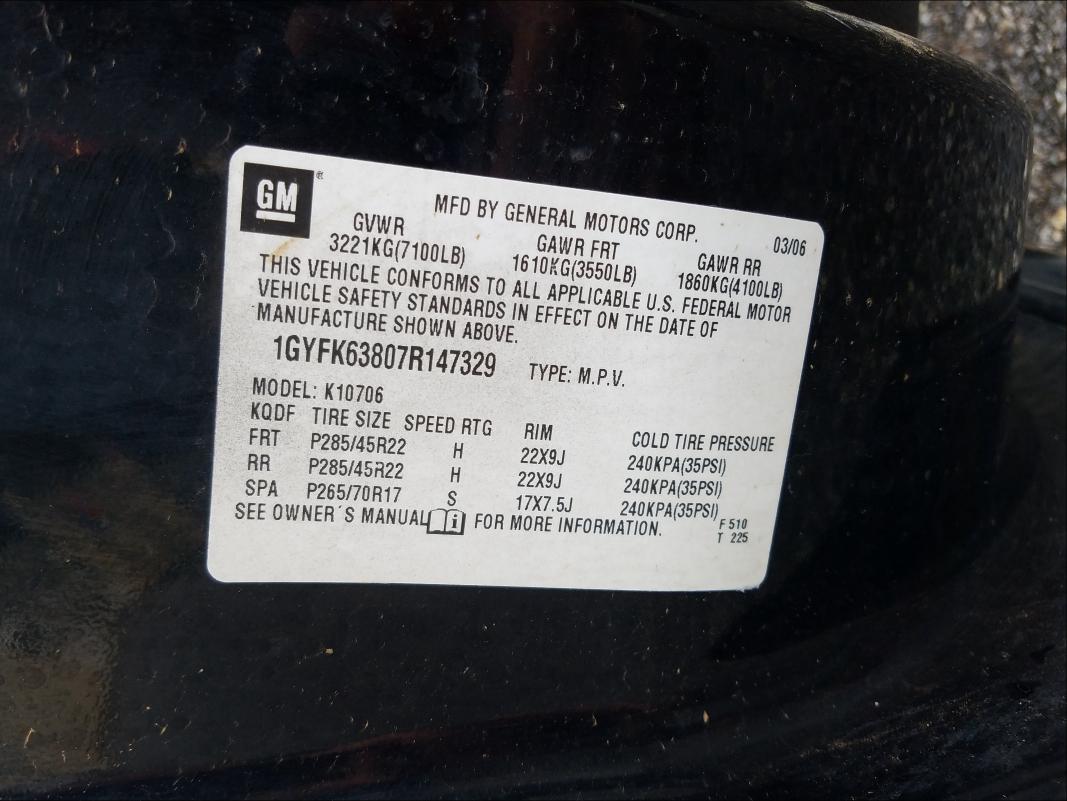 Photo 10 from auction – 2007 CADILLAC ESCALADE L with VIN 1GYFK63807R147329