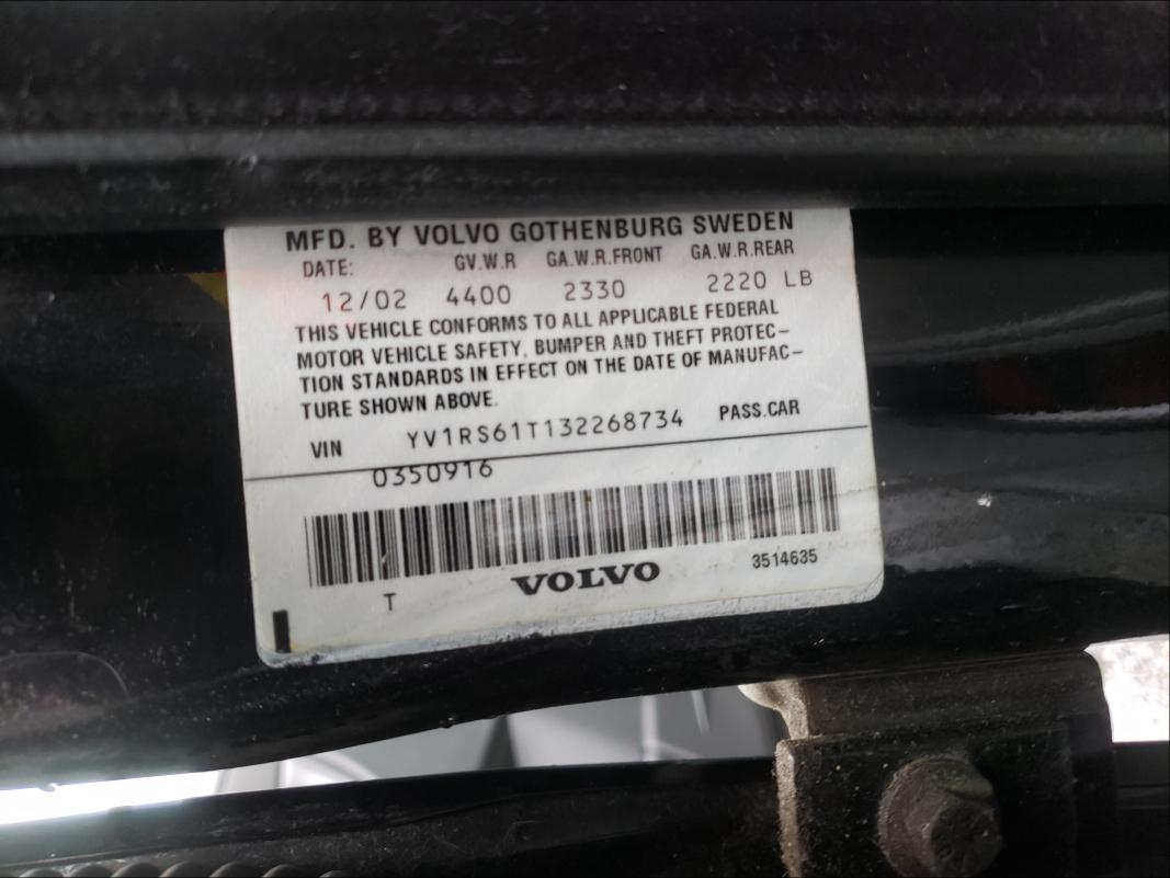 Photo 10 from auction – 2003 VOLVO S60 with VIN YV1RS61T132268734