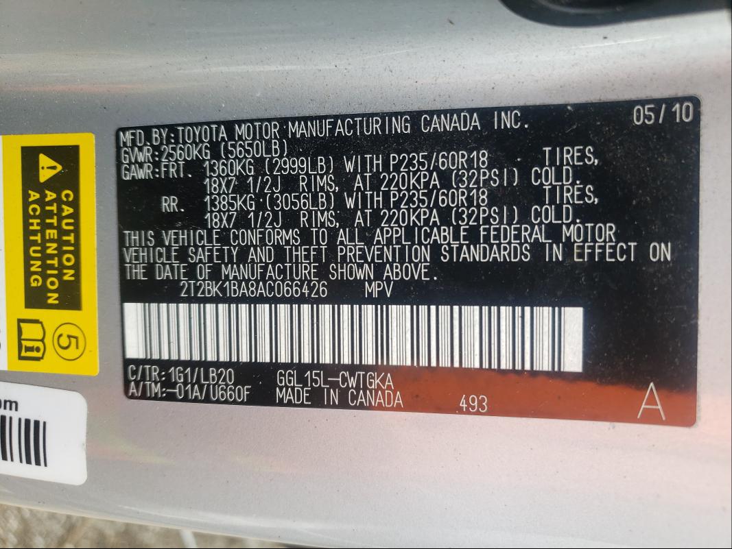 Photo 10 from auction – 2010 LEXUS RX 350 with VIN 2T2BK1BA8AC066426